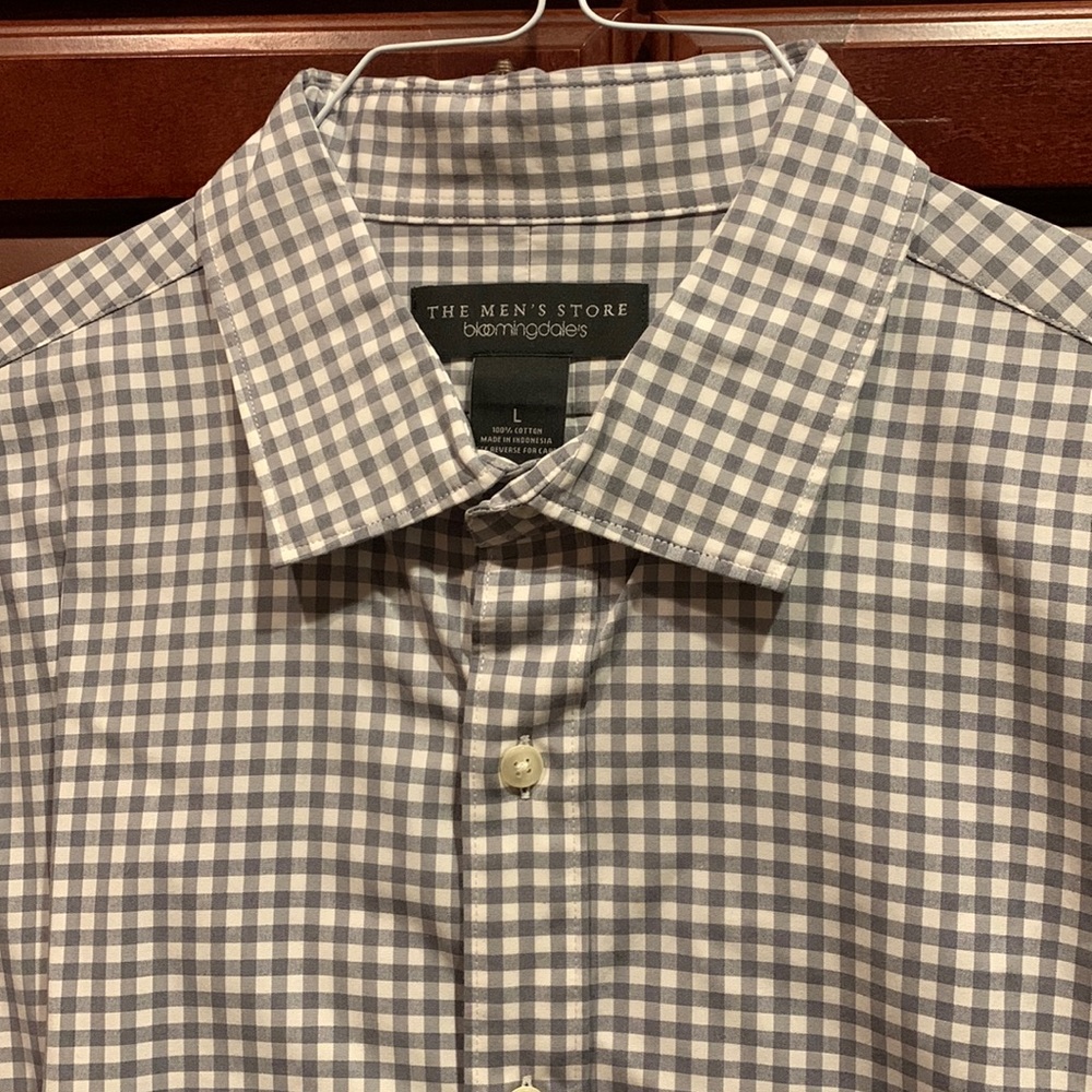 BLOOMINGDALES Gray & White Check Button Down Shirt Size L